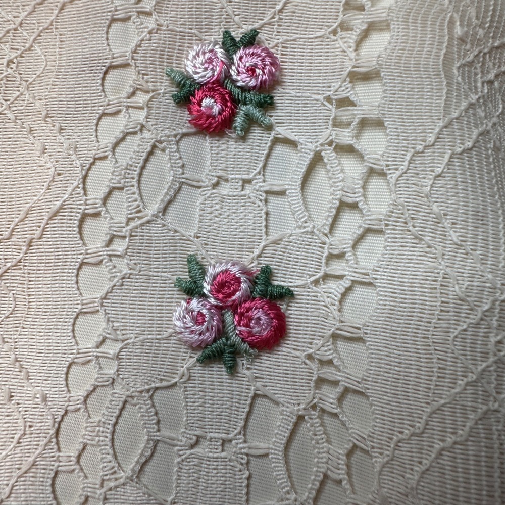 Vintage Lace Maxi Dress Women XS Cream Floral Embroidered Victorian High Neck - Picture 5 of 10